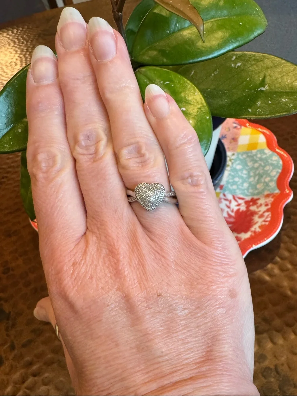 Sterling Silver Sweetheart Ring with Genuine Diamonds Size 7